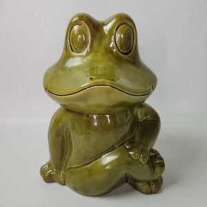 Vintage Sears Neil the Frog Cookie Jar Green Ceramic 906 USA Retro Kitchen Decor